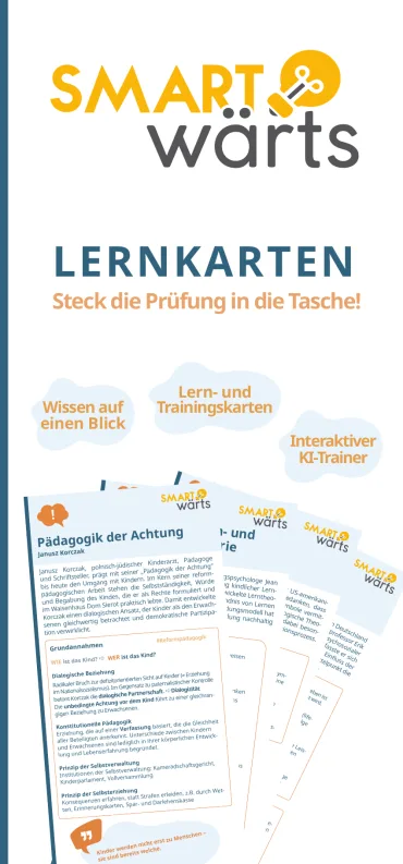 Deckblatt der SMARTwärts-Lernkarten: Steck die Prüfung in die Tasche!